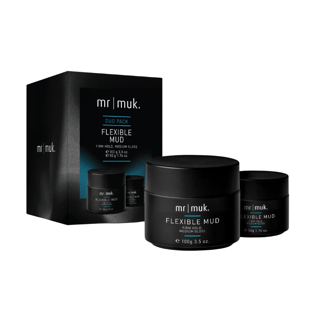 Mr Muk Flexible Mud hair product set with packaging on a white background
