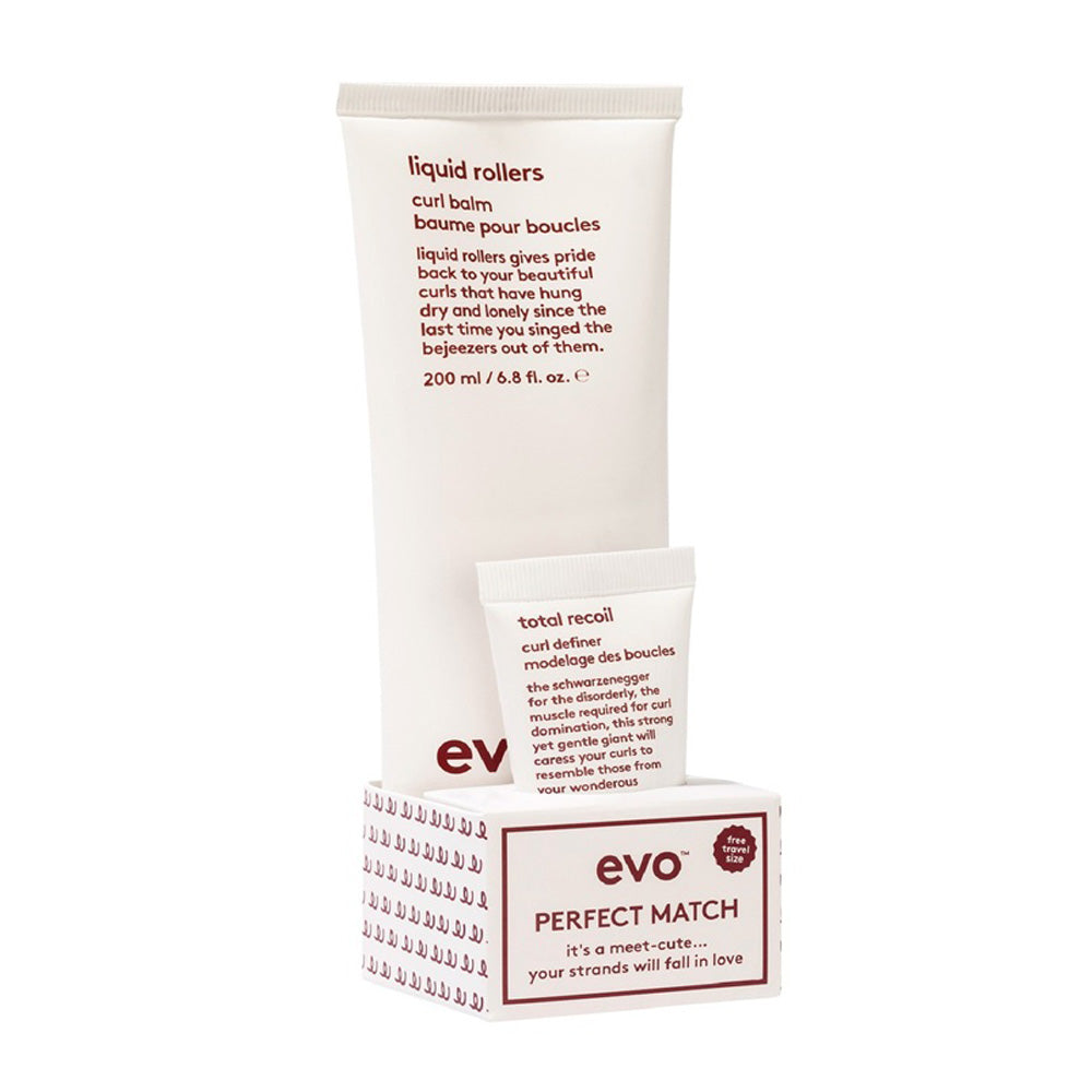 Evo hair care product packaging on a white background