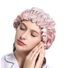 Pump Haircare Mulberry Silk Sleep Cap Pink on head