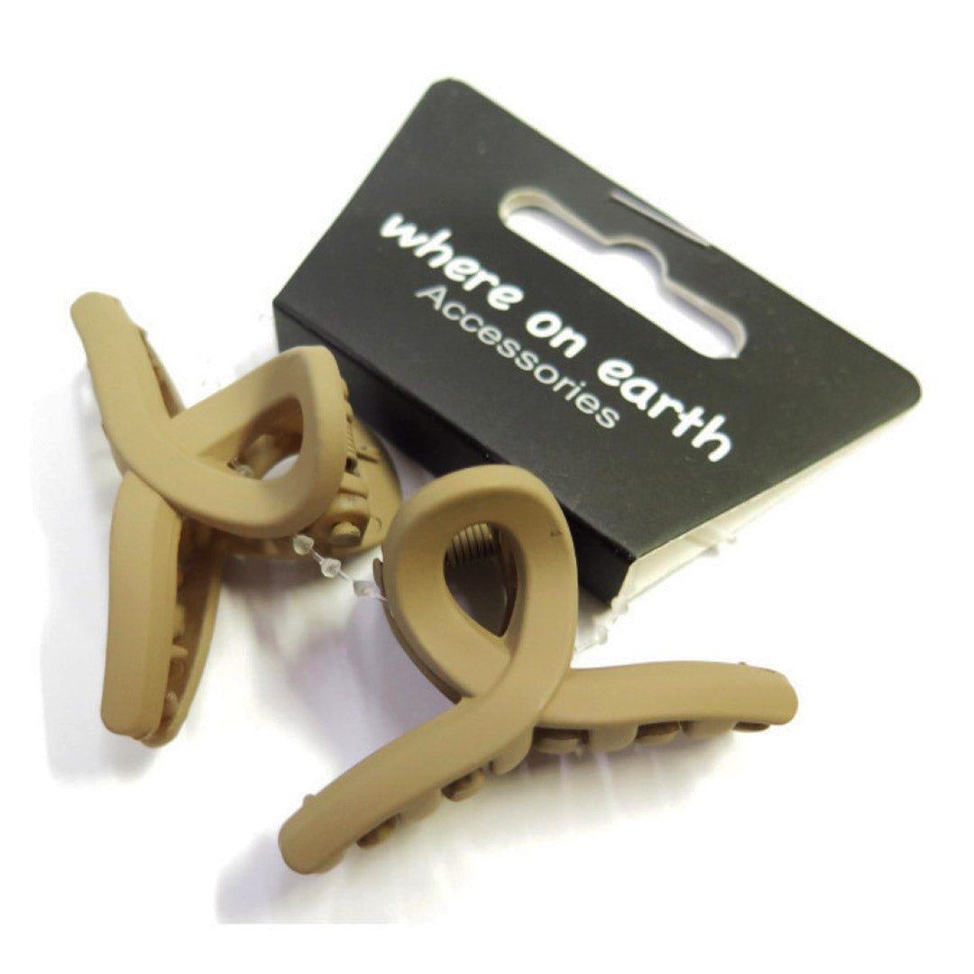 Where on Earth Mini Plastic Bow Claws Tan 2pc Set - Price Attack