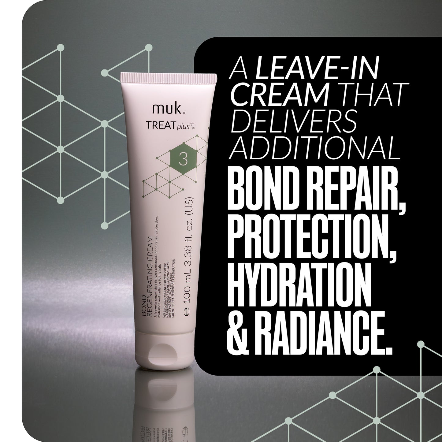 Tube of muk Leave-In Cream with text on a gray background