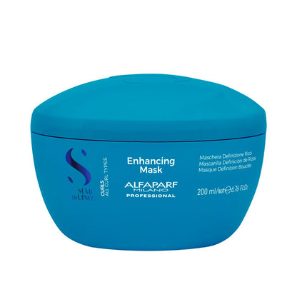 A blue plastic jar of Alfaparf Milano Professional Enhancing Mask, 200 ml, on a plain white background.