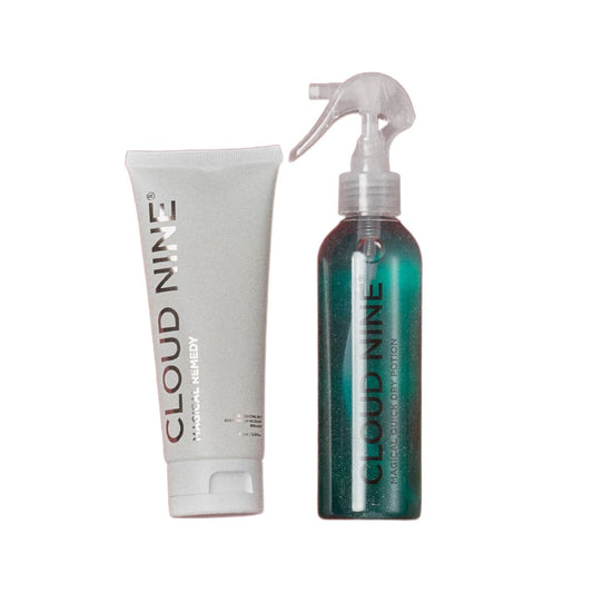 Cloud Nine hair care products on a white background