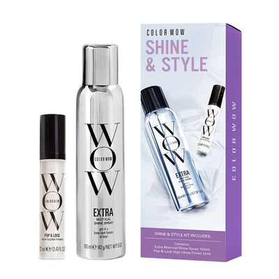 Color Wow hair care products including bottles and a box on a white background