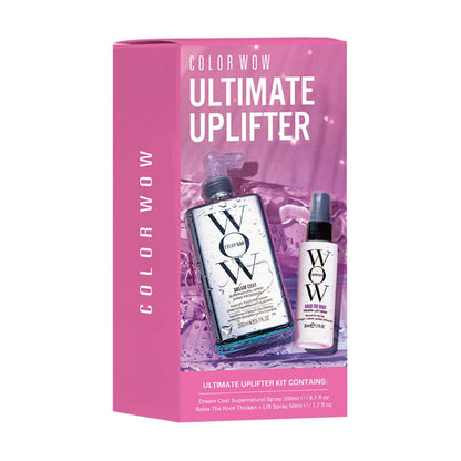 Color Wow Ultimate Uplifter kit packaging with bottles on a white background