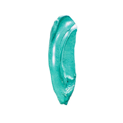 Teal lip balm smear on a white background