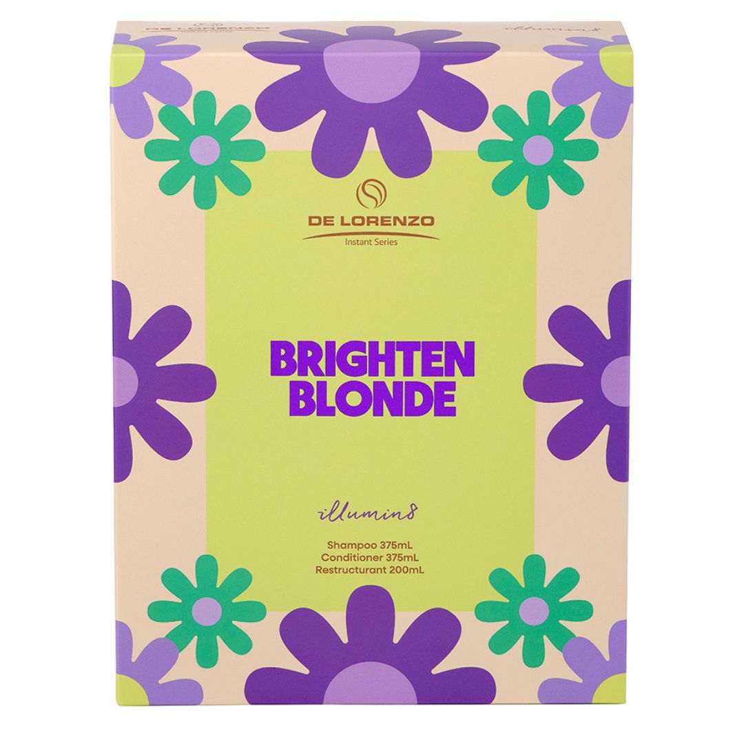 De Lorenzo hair care product packaging with floral design on a beige background