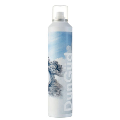 Duttons hair spray can with mountain and cloud design on a white background