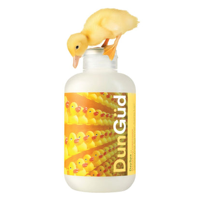 DunGud bottle with a yellow duck on top against a white background