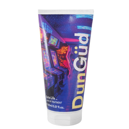Tube of Dun Ged hair care product with a retro arcade game design on a white background
