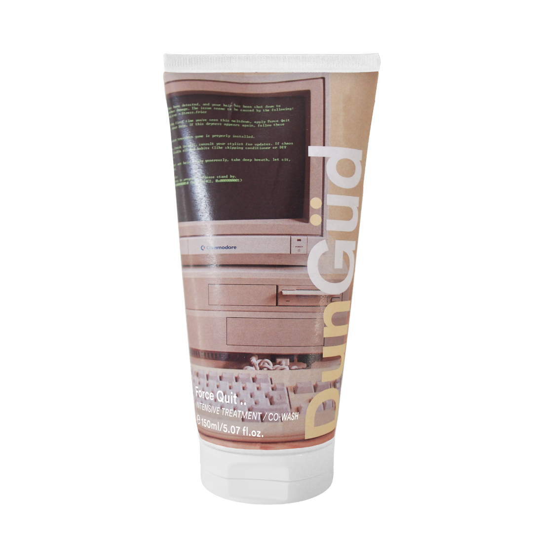 Tube of wood finish product with printed label on a white background