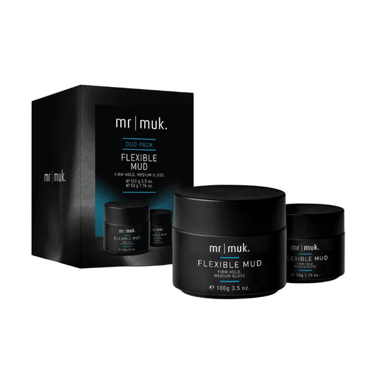 Mr Muk Flexible Mud hair product set with packaging on a white background
