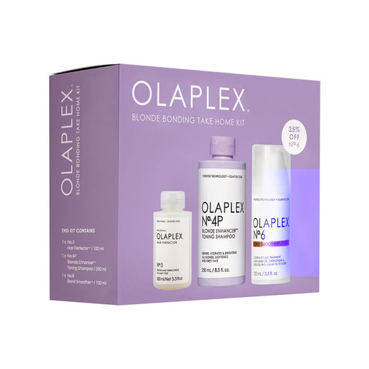 Olaplex blonde bonding take home kit with bottles on a white background