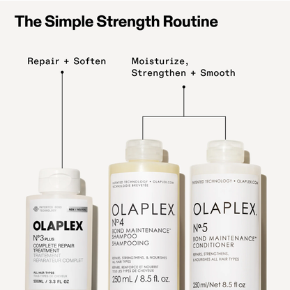 Olaplex hair care product bottles with labels on a white background