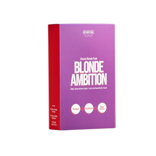 A rectangular product box for 'Blonde Ambition Classic Blonde Pack' by the brand 'PCC' (Pigments and Color Consultants), featuring a purple front and a red spine on a white background.