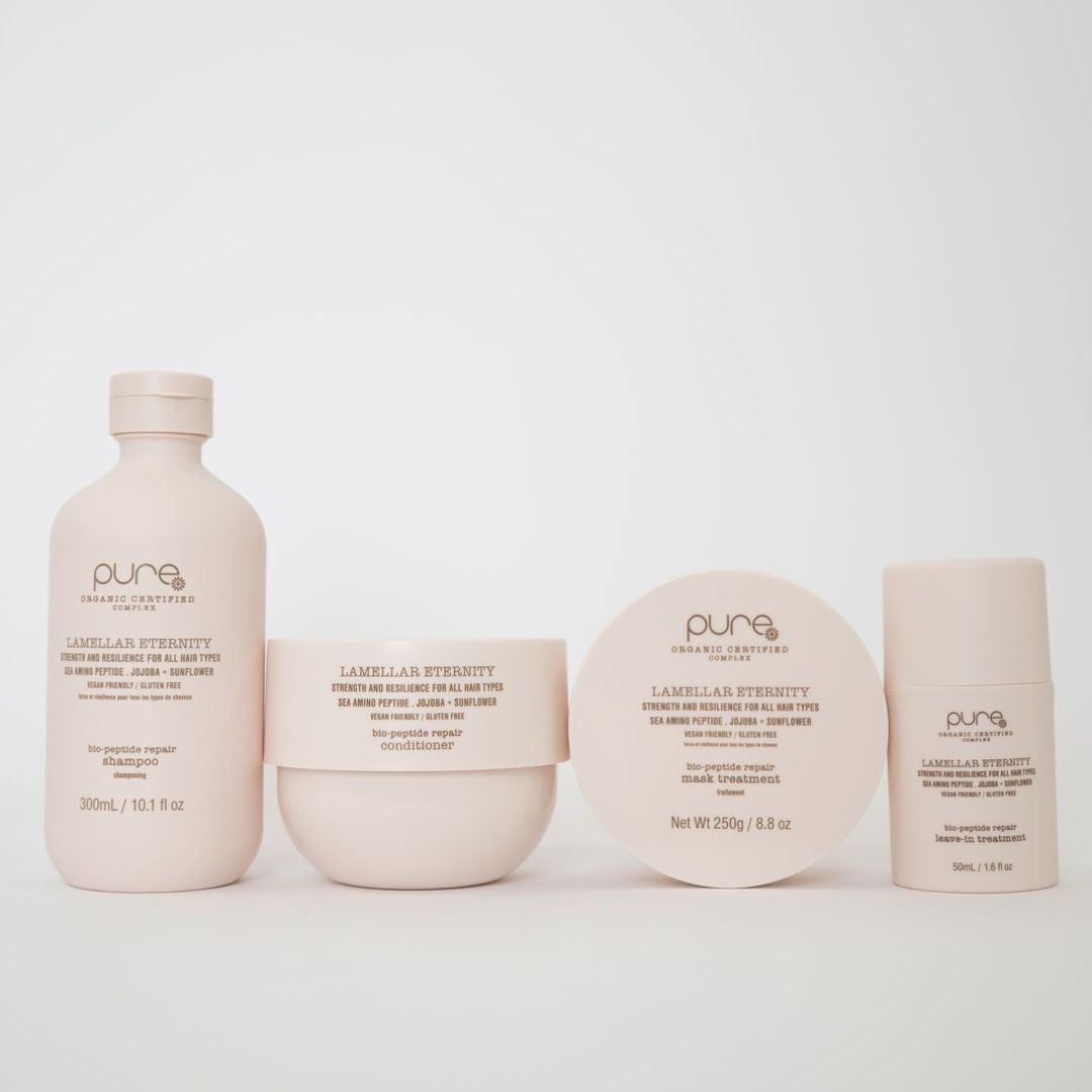 Set of 'pure' skincare products on a white background