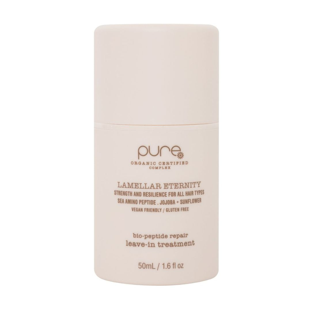 White container of 'pure' Lamellar Eternity leave-in treatment on a white background