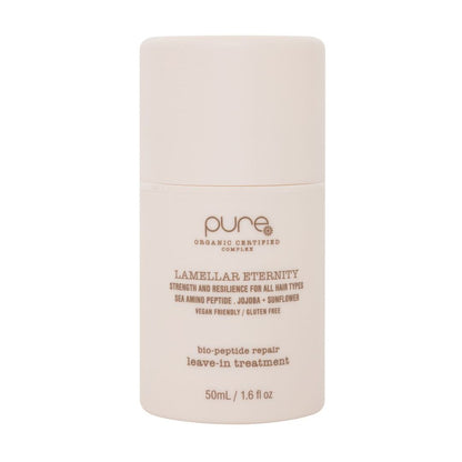 White container of 'pure' Lamellar Eternity leave-in treatment on a white background
