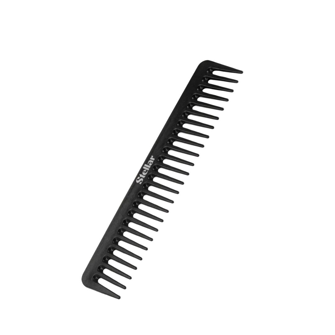 Black comb with 'Stellar' branding on a white background