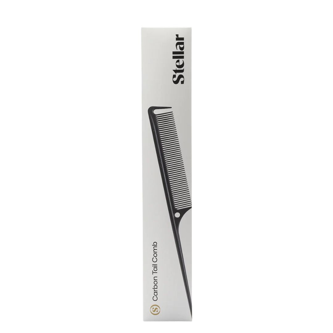 Black comb in a Stellar branded packaging on a white background
