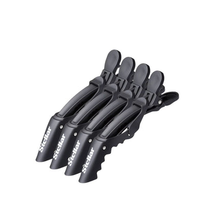 Set of black hair clips with 'Stellar' branding on a white background