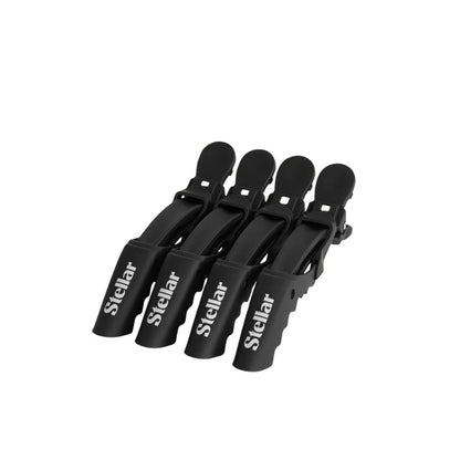 Set of black Stellar clamps on a white background