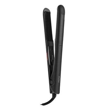 Black hair straightener on a white background