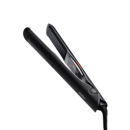 Black hair straightener on a white background