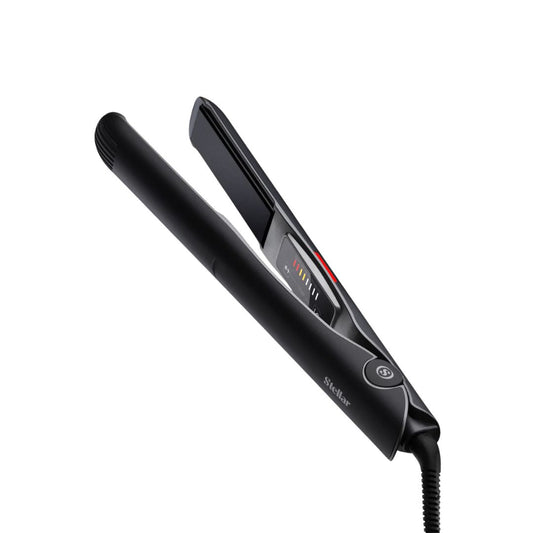 Black hair straightener on a white background