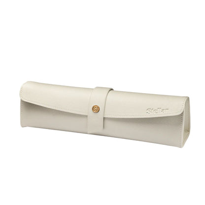 White leather wallet with gold button on a white background