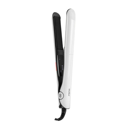 White and black hair straightener on a white background
