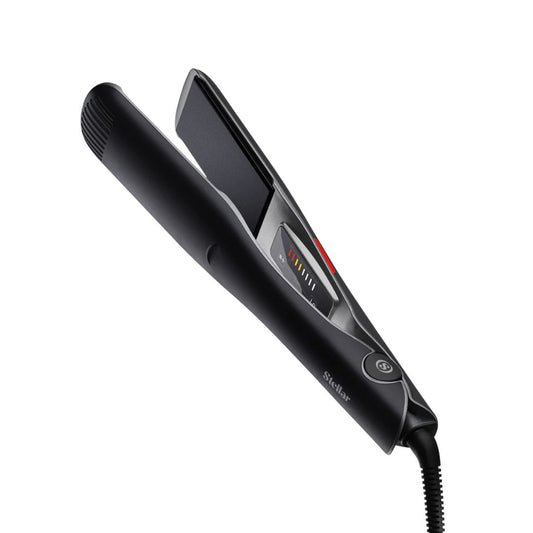 Black hair straightener on a white background