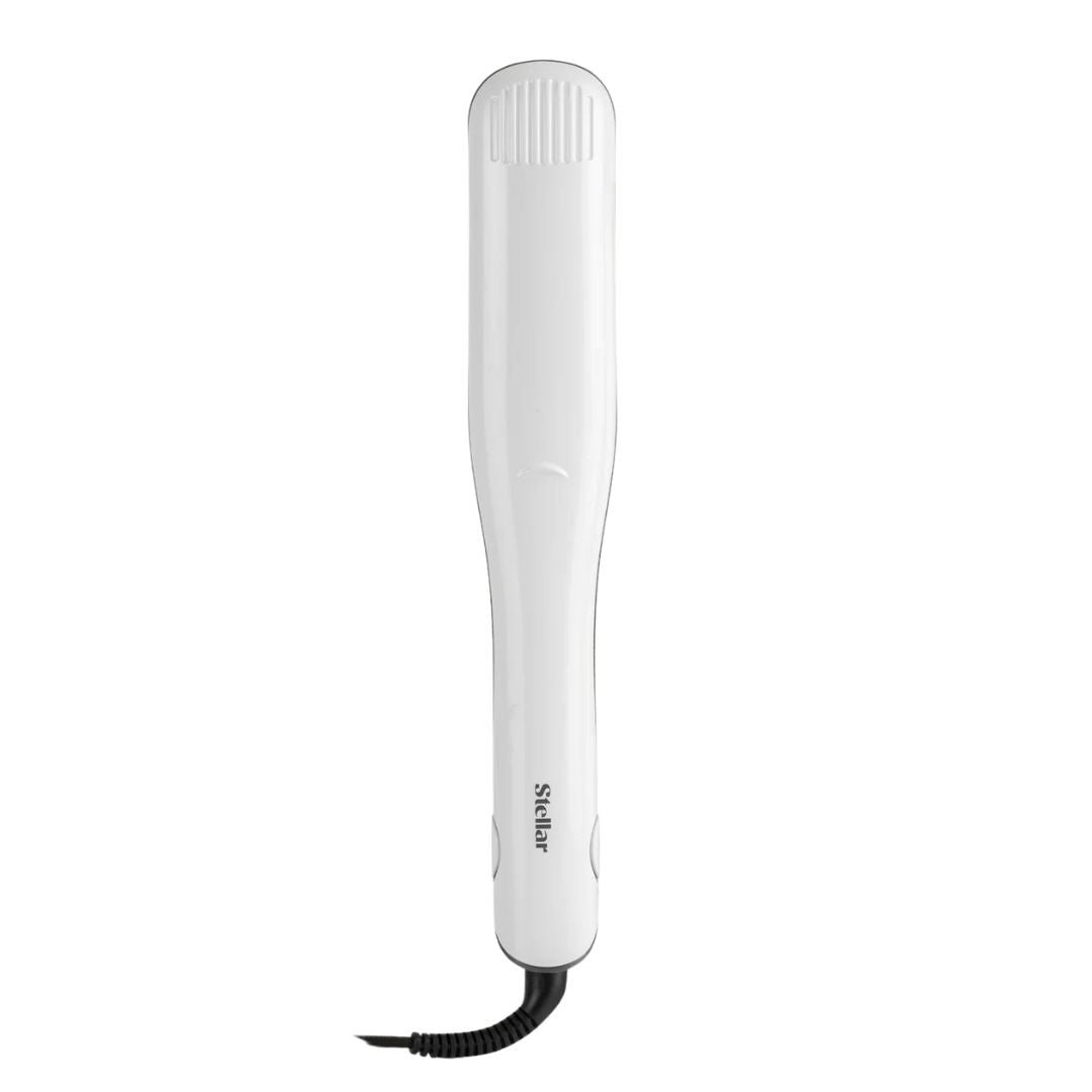 White hair straightener with 'Stellar' branding on a white background