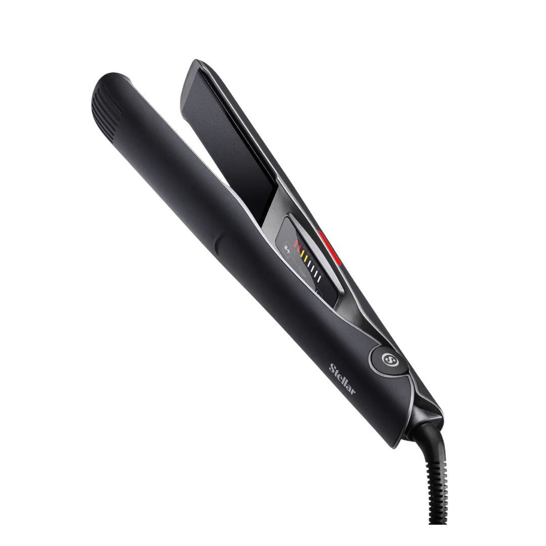 Black hair straightener on a white background