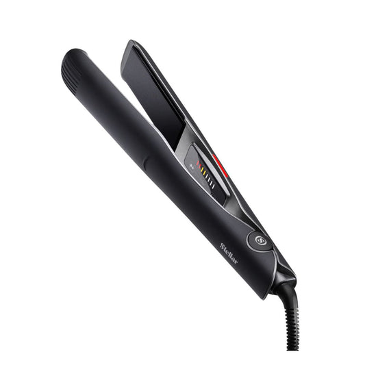 Black hair straightener on a white background