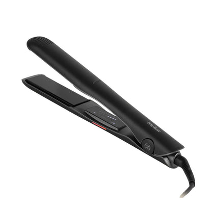 Black hair straightener on a white background