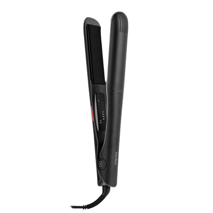 Black hair straightener on a white background