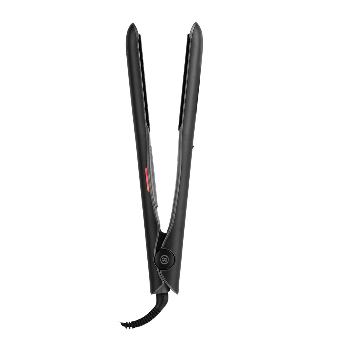 Black hair straightener on a white background