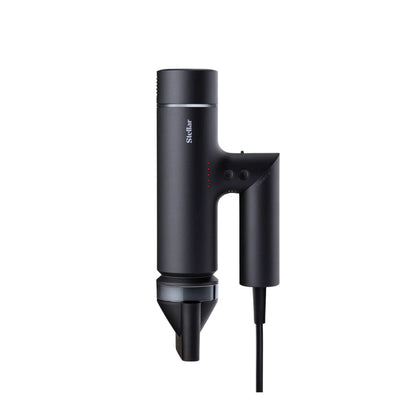 Black hair dryer with 'Stellar' branding on a white background