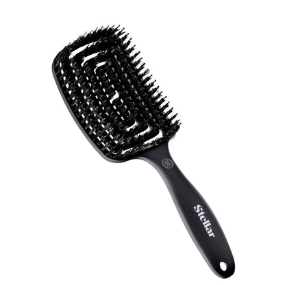 Black hairbrush with 'Stellar' branding on a white background