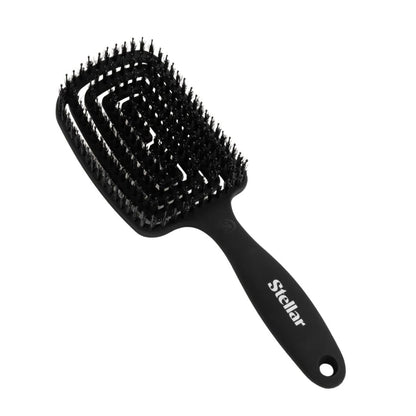 Black hairbrush with 'Stellar' branding on a white background