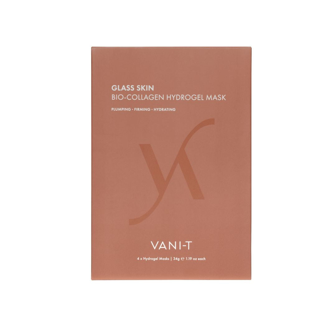 Vani-T Glass Skin Bio-Collagen Hydrogel Mask packaging box in a dusty rose color, shown against a plain white background.