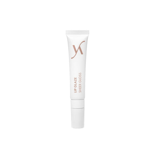 A white squeeze tube of XN Lip Glaze Sheer Gloss with rose gold lettering, centered on a plain white background.