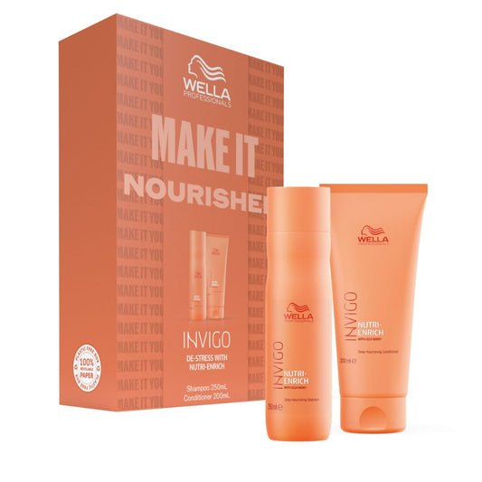 Wella Invigo hair care set with shampoo and conditioner on a white background