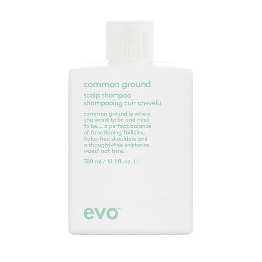 Evo common ground scalp shampoo bottle on a white background