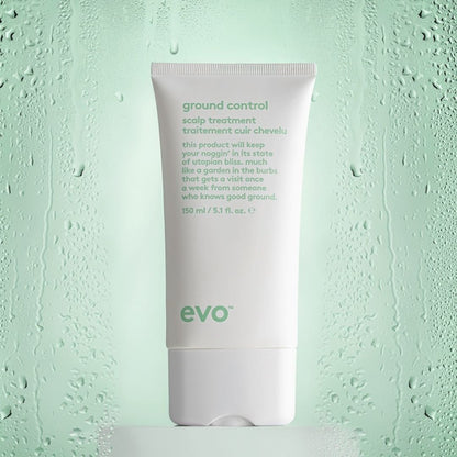 Evo ground control scalp treatment tube on a textured green background