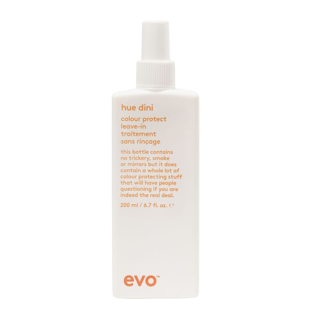 Evo hue dini color protect leave-in treatment bottle on a white background