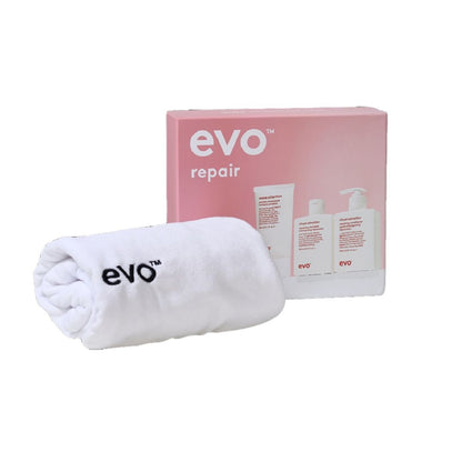 evo repair kit with towel on a white background