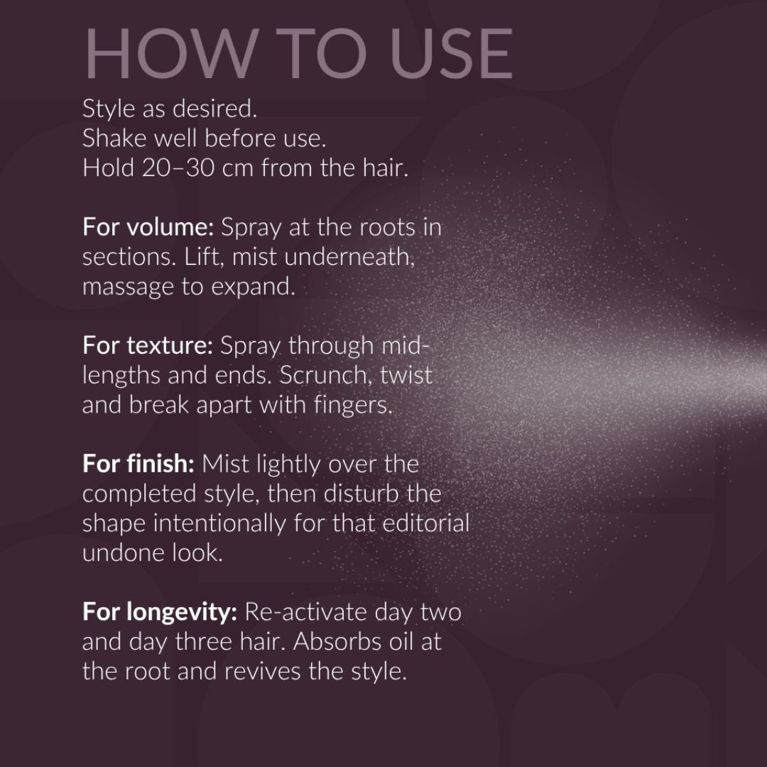Instructions for using a hair product on a dark background
